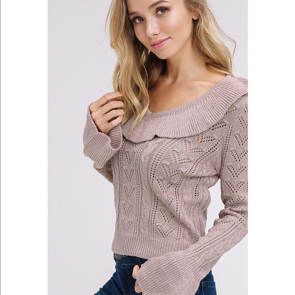 Last One!! Blush Cable Knit Ruffle Sweater - Picture 2 of 7